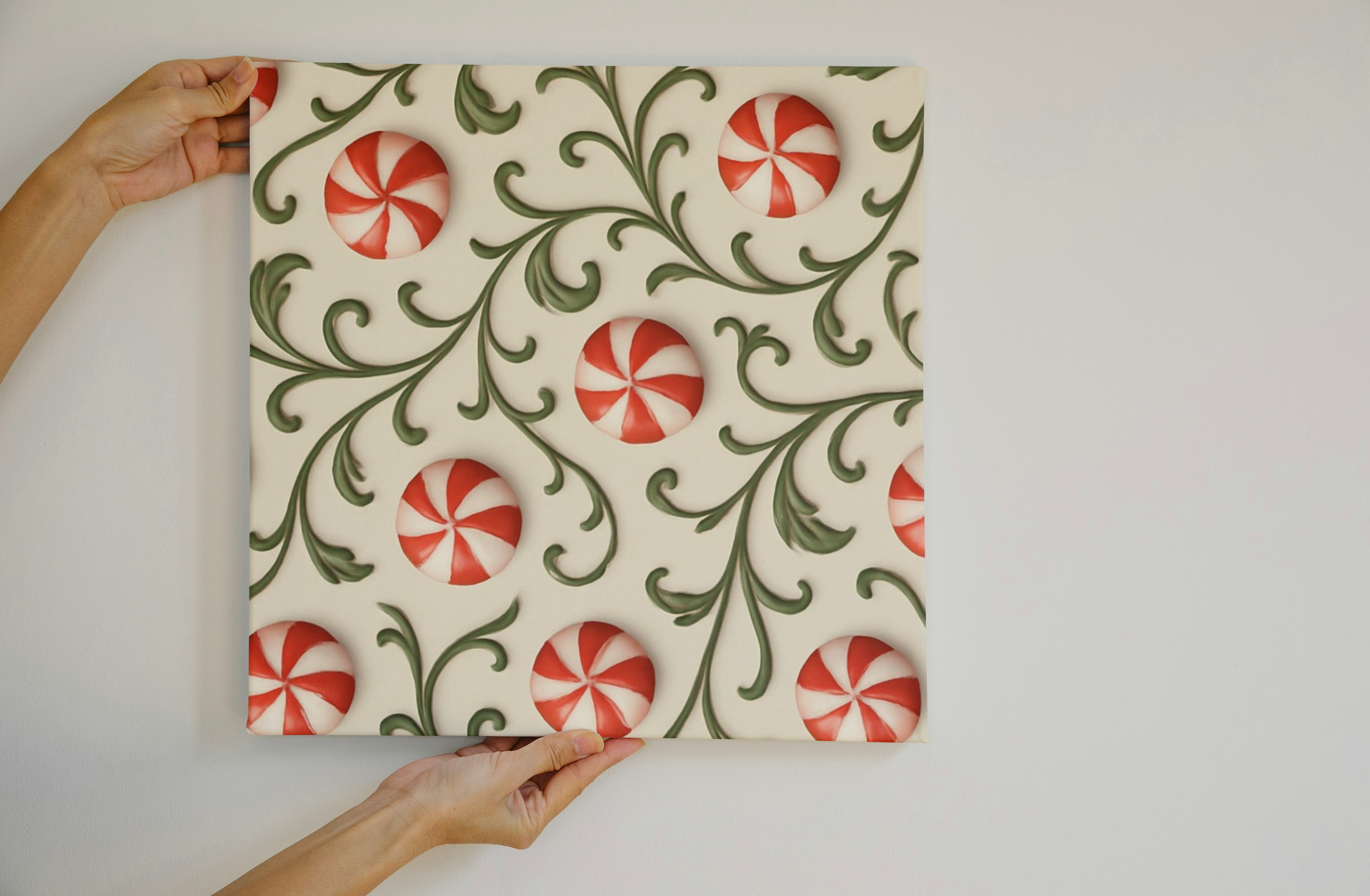 stretchy decorative picture frame and canvas color with peppermint candy design